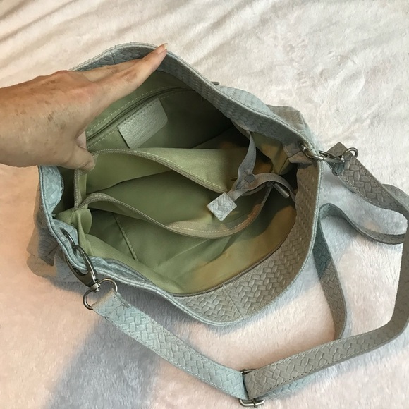 BORSE IN PELLE Genuine Leather Made in Italy Purse shoulder Bag Gray Woven - Picture 4 of 15